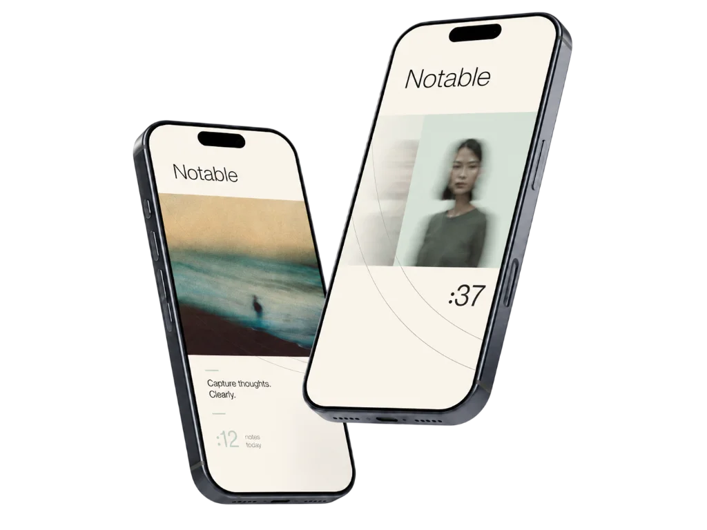 Mockups de téléphones avec l'interface Notable